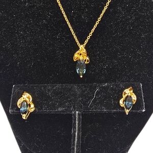LINDENWOLD 14K Gold Electroplated Marquise 'Midnight Sapphire' Set
